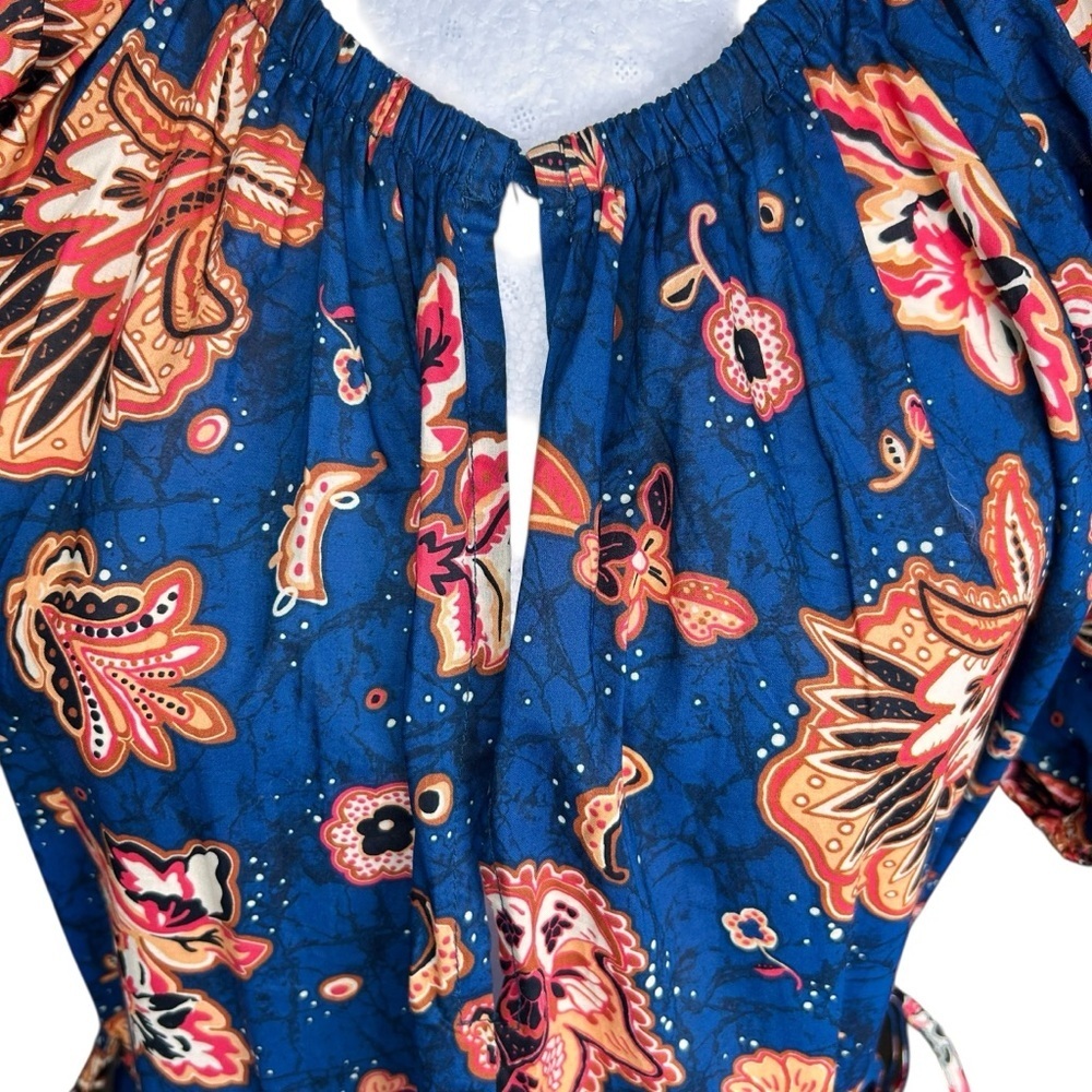 INA Boho Tiered Midi Dress M Waist Ties Lightweight Flowers Paisley Feminine - Picture 9 of 12